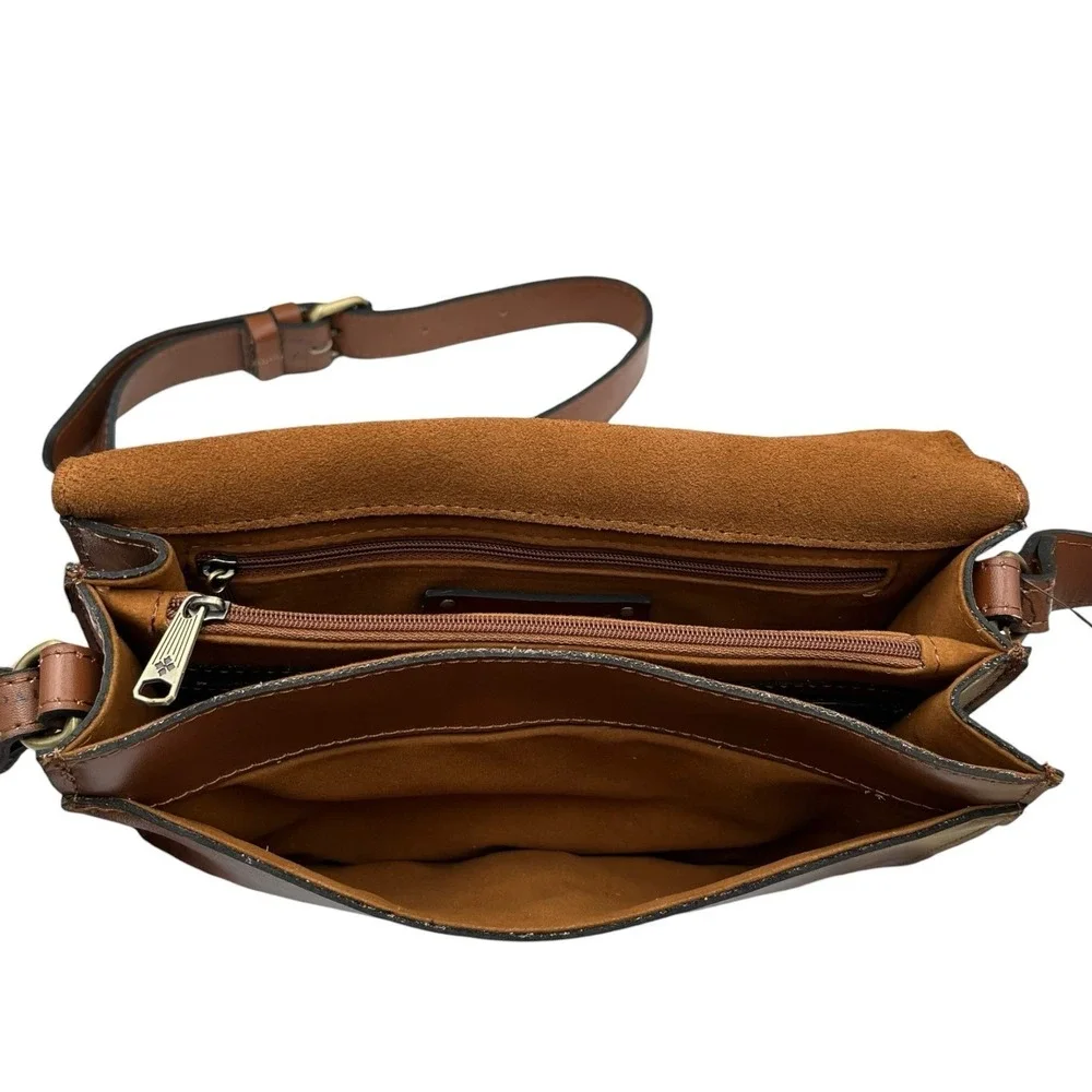 Patricia Nash Womens Liana Leather Crossbody Signature Map Brown Multi-pocket